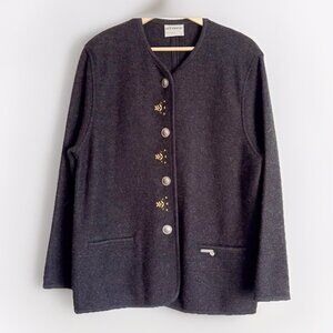 STAPF Austria Women’s Large (44) 100% Wool Blazer Gray Embroidered Alpine Scandi